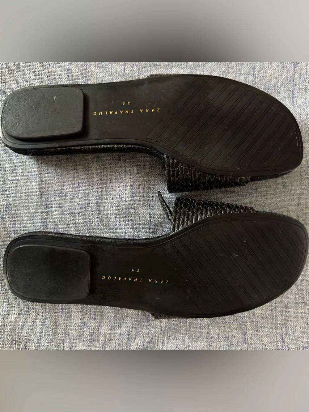 Zara TRF Black Woven Slide Sandals Size 39 US 8-8.5 - Picture 2 of 3